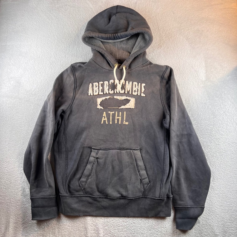 VTG Abercrombie & Fitch Athl Hoodie Mens XL Faded Grey Distressed Y2K